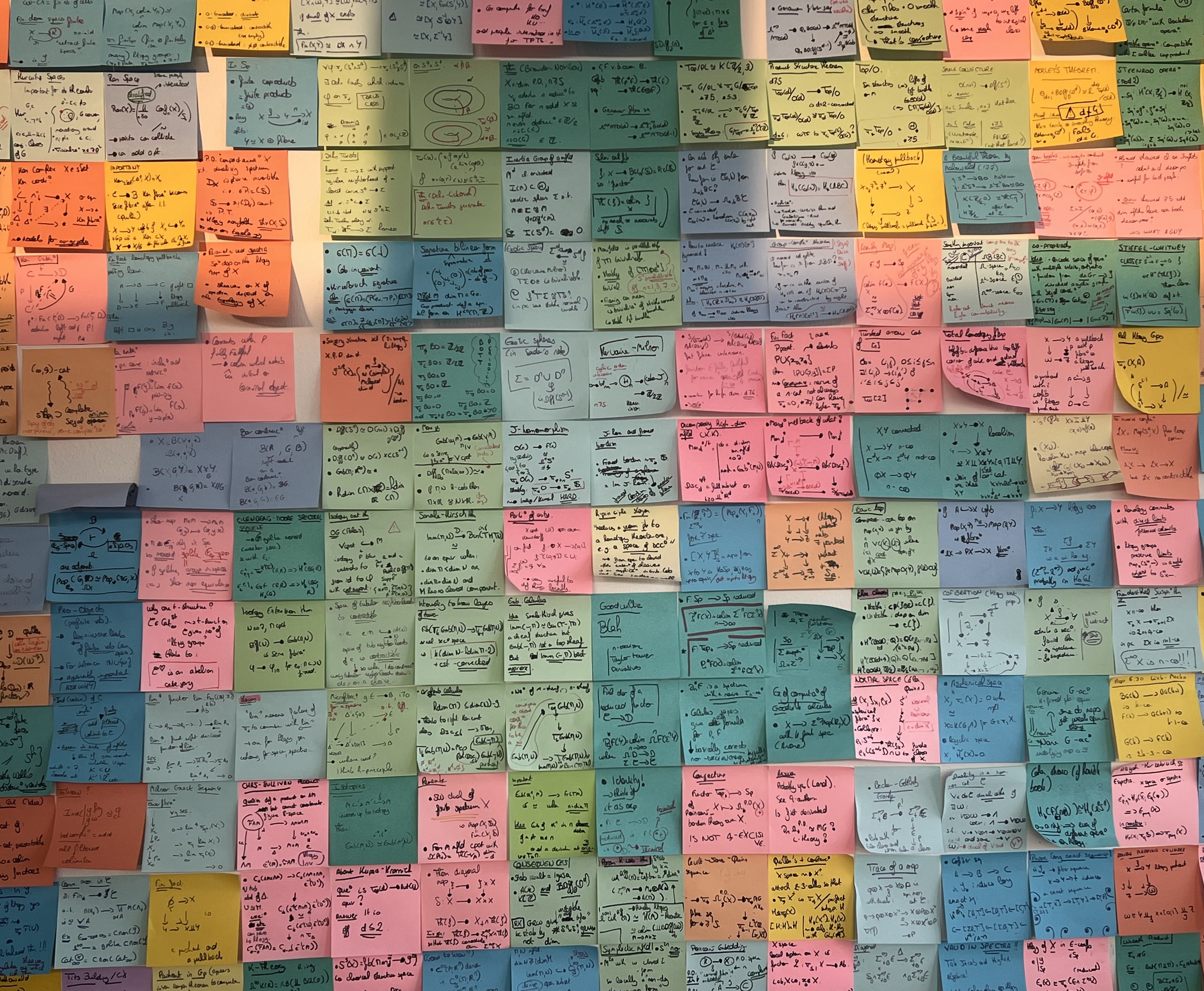 A close-up photo of the post-its wall during golden hour